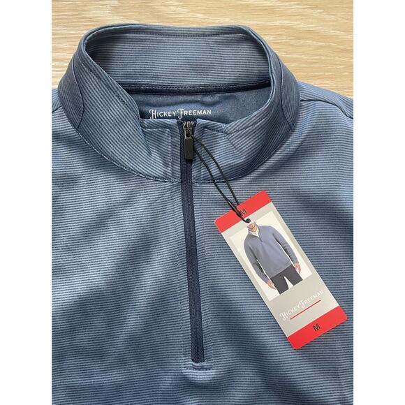 NWT Hickey Freeman Men's Medium Blue Stripe 1/4 Zip Long Sleeve Sweater Pullover - Picture 3 of 8